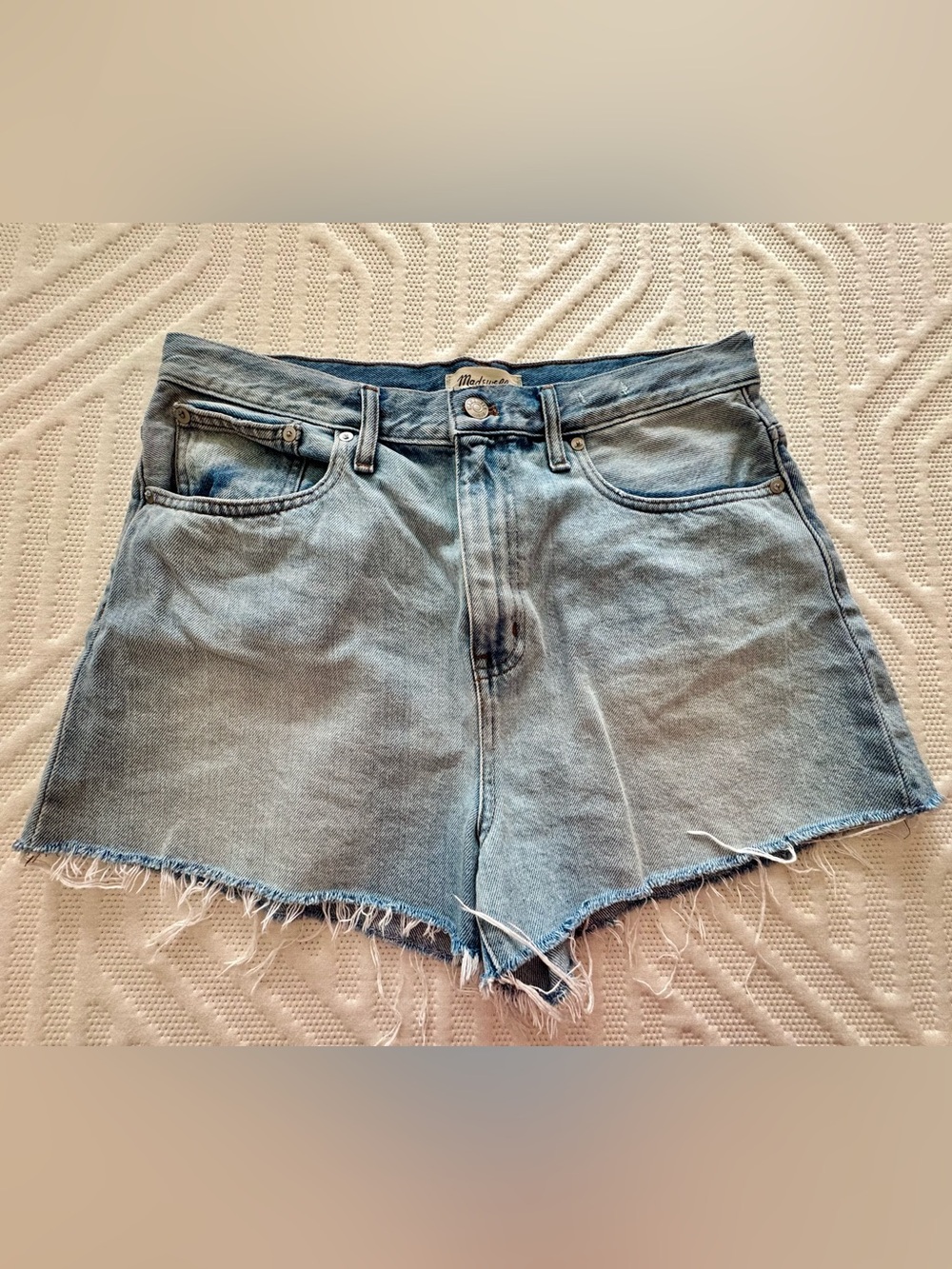 Madewell Pale Blue High-Rise Frayed Denim Shorts Mom Jean Short 30